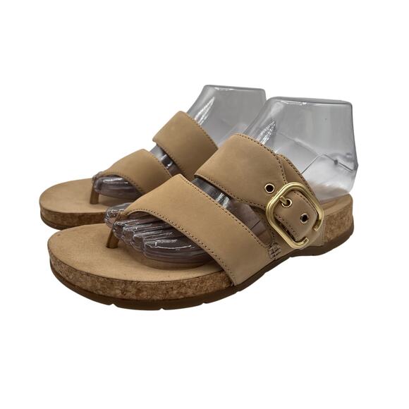 CLARKS REILEIGH PARK DOUBLE STRAP LEATHER COMFORT THONG SANDAL BEIGE NUBUCK 9M - Picture 2 of 11